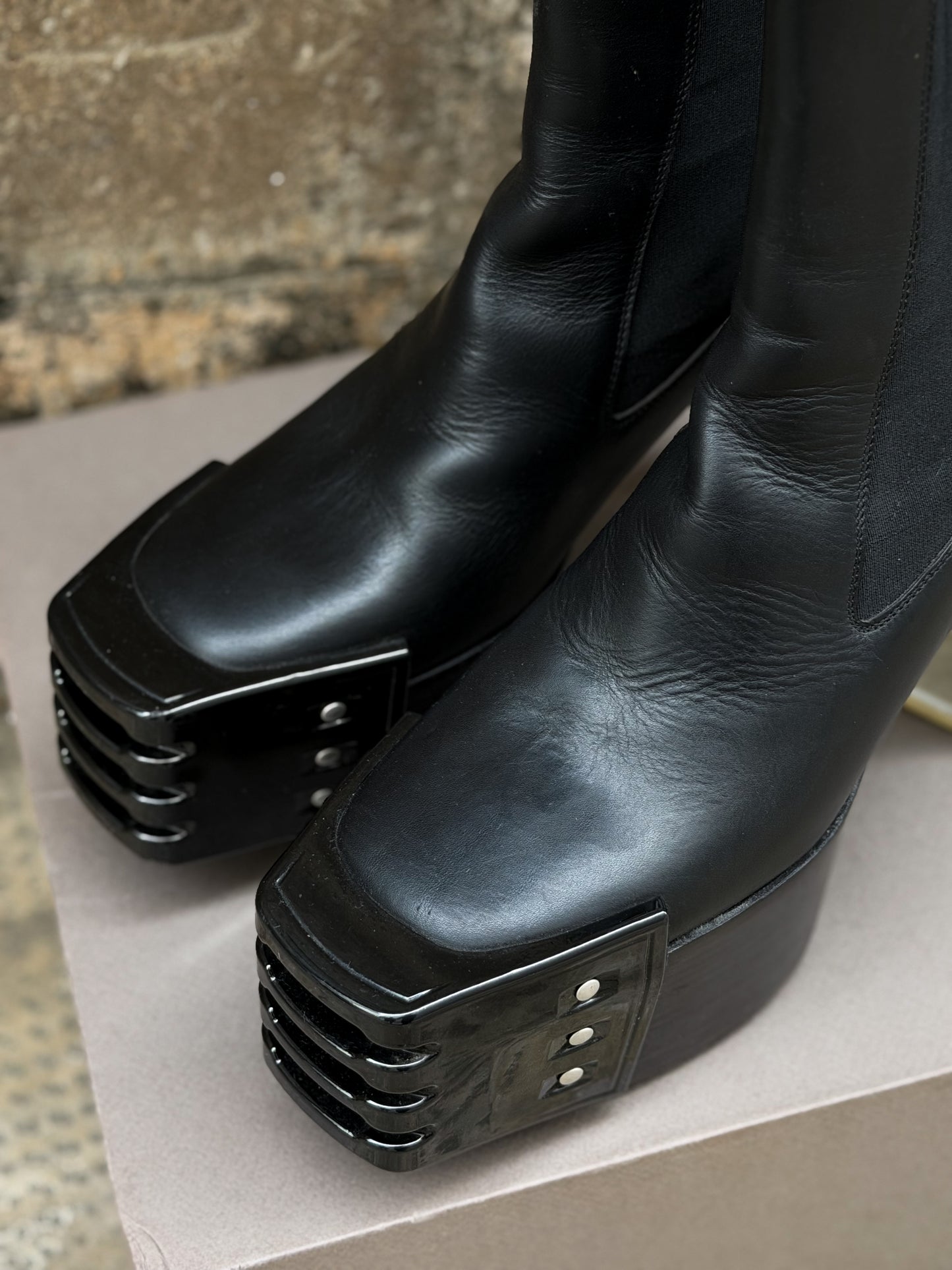 RICK OWENS "KISS" EMBELLISHED GRILL PLATFORM BOOTS