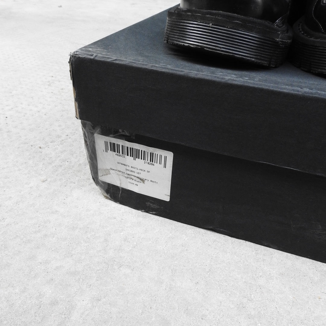 VETEMENTS BLACK FLAME COMBAT BOOTS FW17
