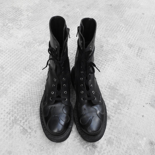 VETEMENTS BLACK FLAME COMBAT BOOTS FW17 