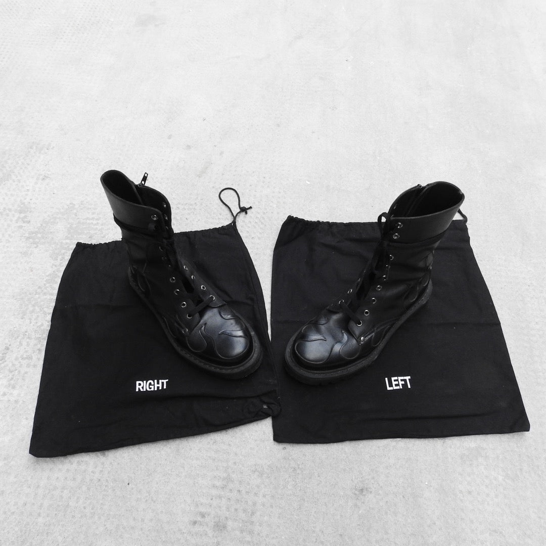 VETEMENTS BLACK FLAME COMBAT BOOTS FW17 