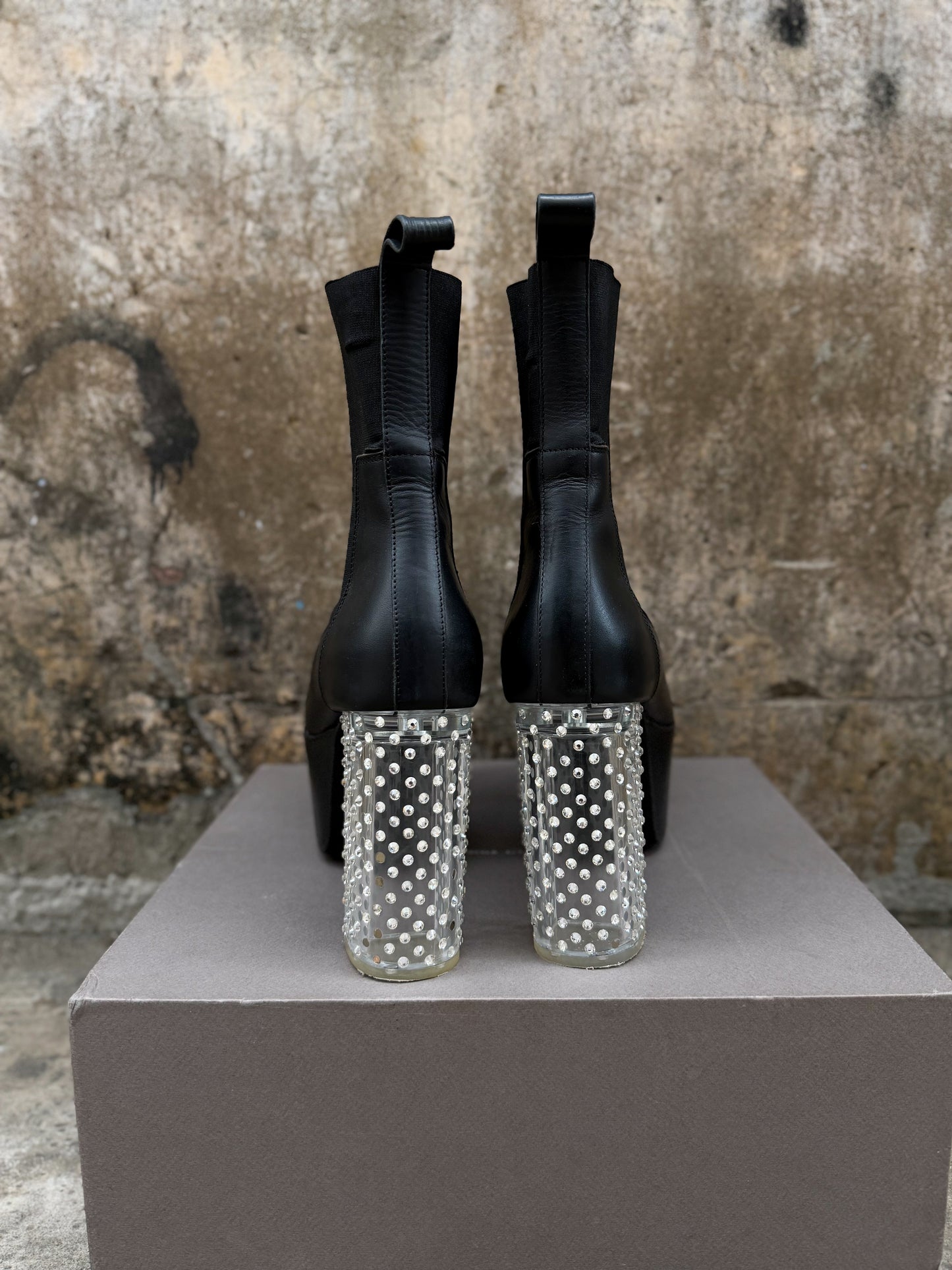 RICK OWENS "KISS" EMBELLISHED GRILL PLATFORM BOOTS
