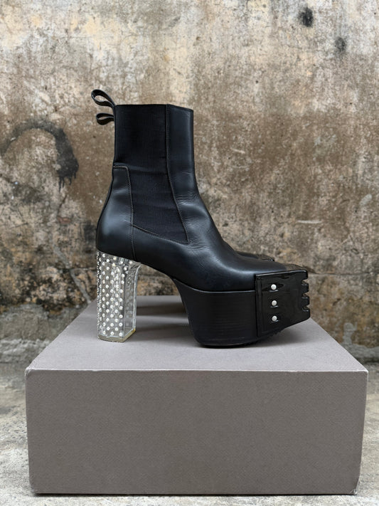 RICK OWENS "KISS" EMBELLISHED GRILL PLATFORM BOOTS
