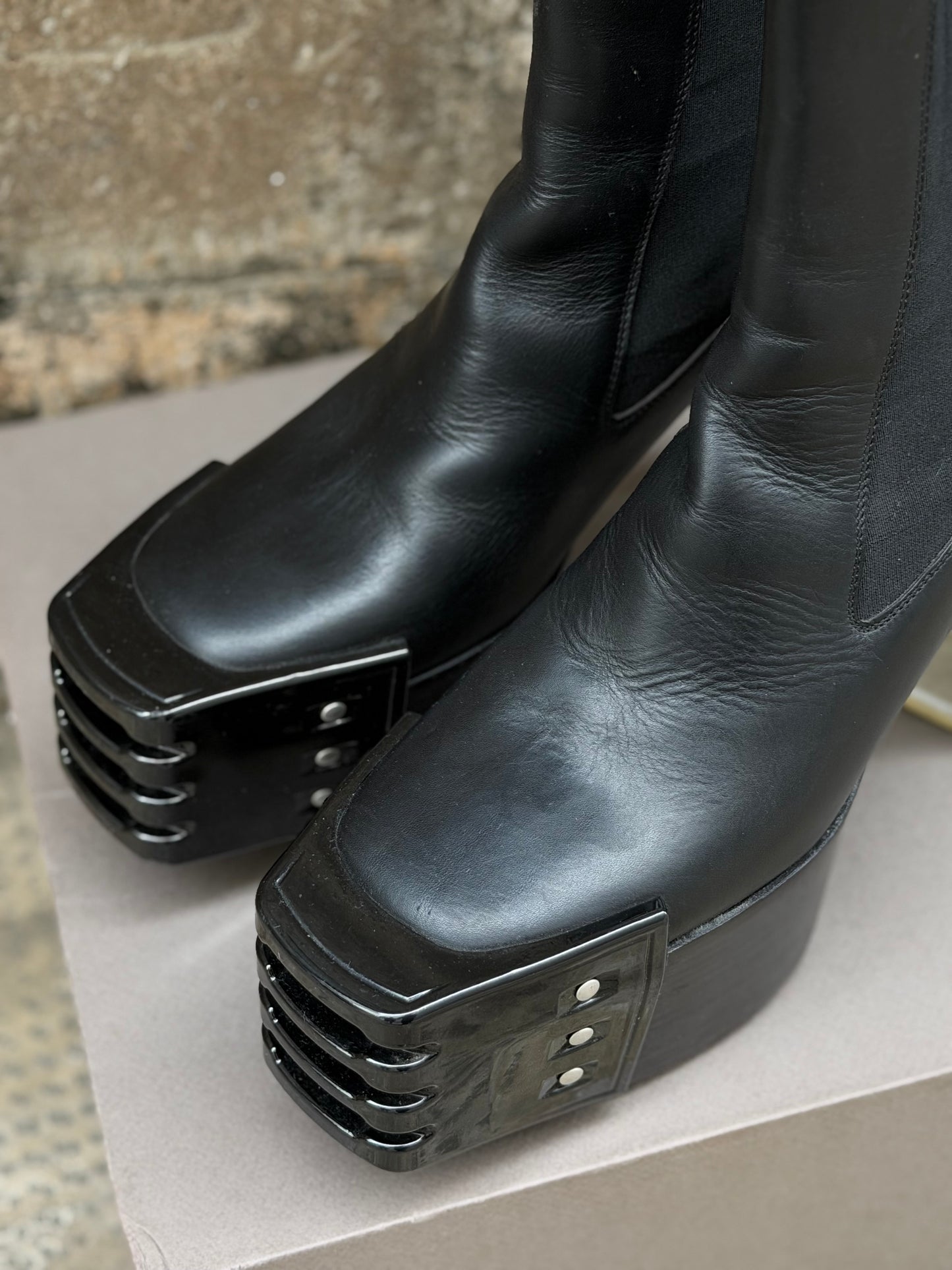 RICK OWENS "KISS" EMBELLISHED GRILL PLATFORM BOOTS