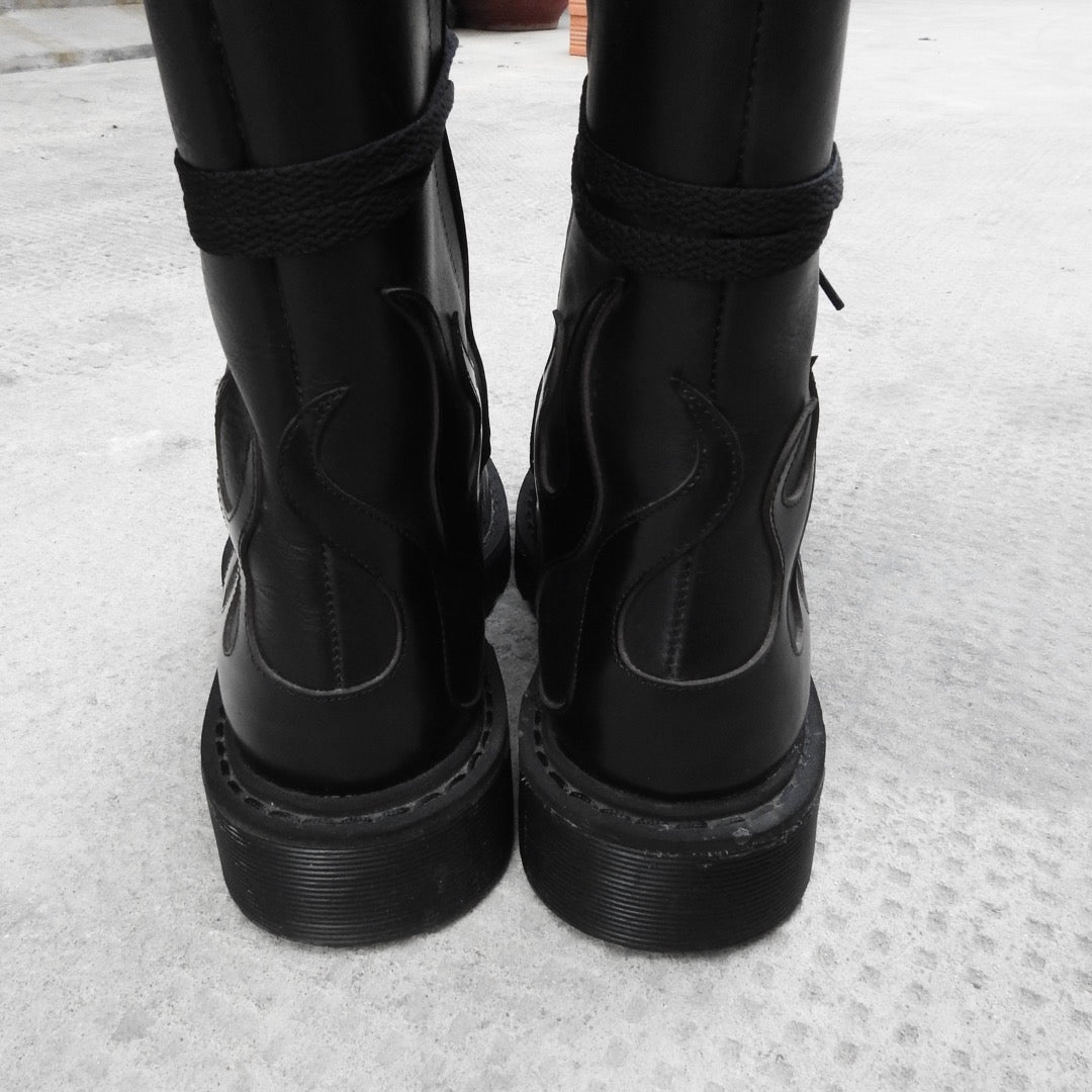 VETEMENTS BLACK FLAME COMBAT BOOTS FW17 