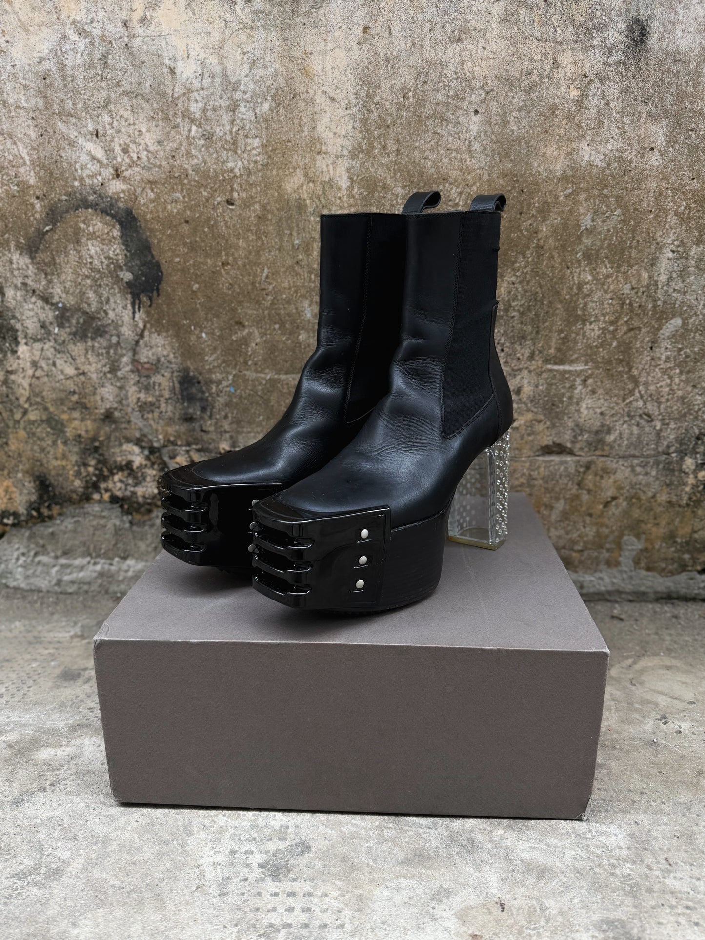RICK OWENS "KISS" EMBELLISHED GRILL PLATFORM BOOTS